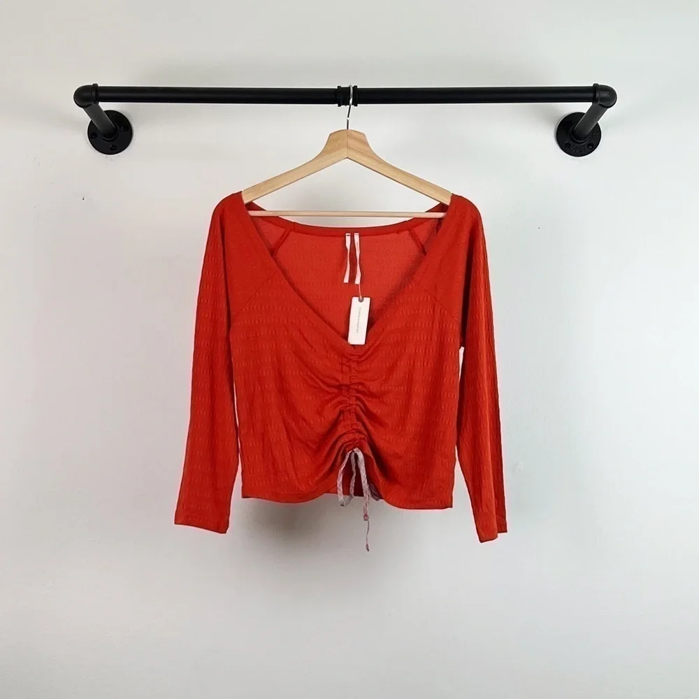 NWT Anthropologie Sabrina Textured Cinched 3/4 Sleeve Top in Orange
